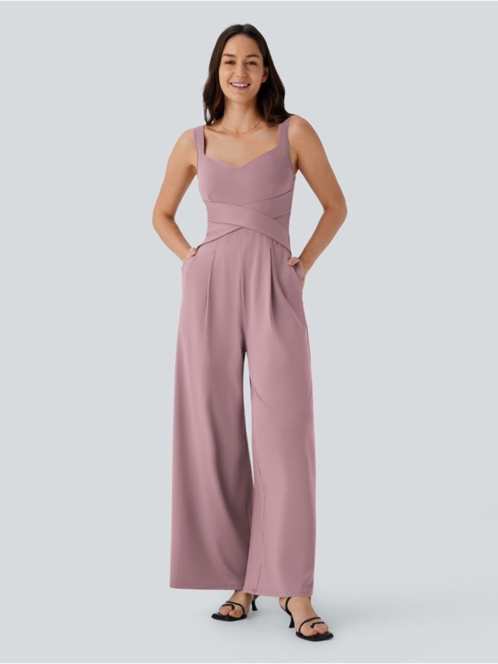 Halara U Back Sleeveless Casual Jumpsuit with Pockets NWT L Deep Lotus Pink